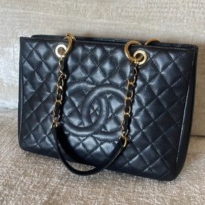 Chanel GST grand shopping tote used black caviar